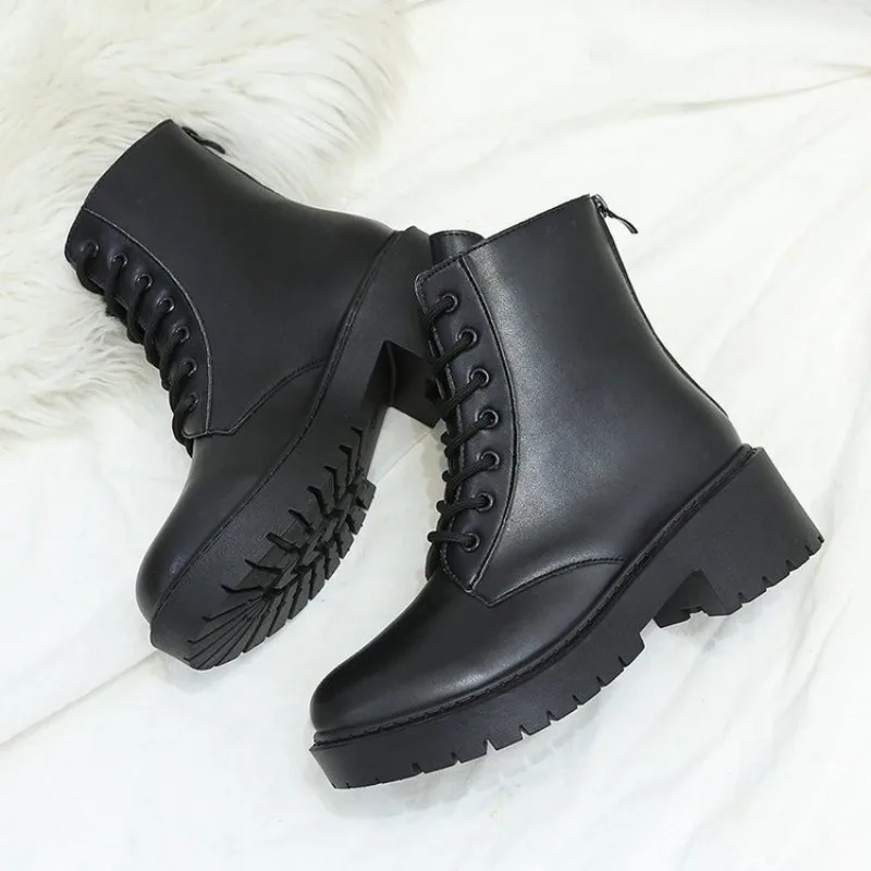 

Женские ботинки на платформе, ботильоны, осенне-зимняя обувь, кожаные мотоциклетные ботинки, обувь в стиле панк, женские ботинки, большие размеры, Botas Mujer