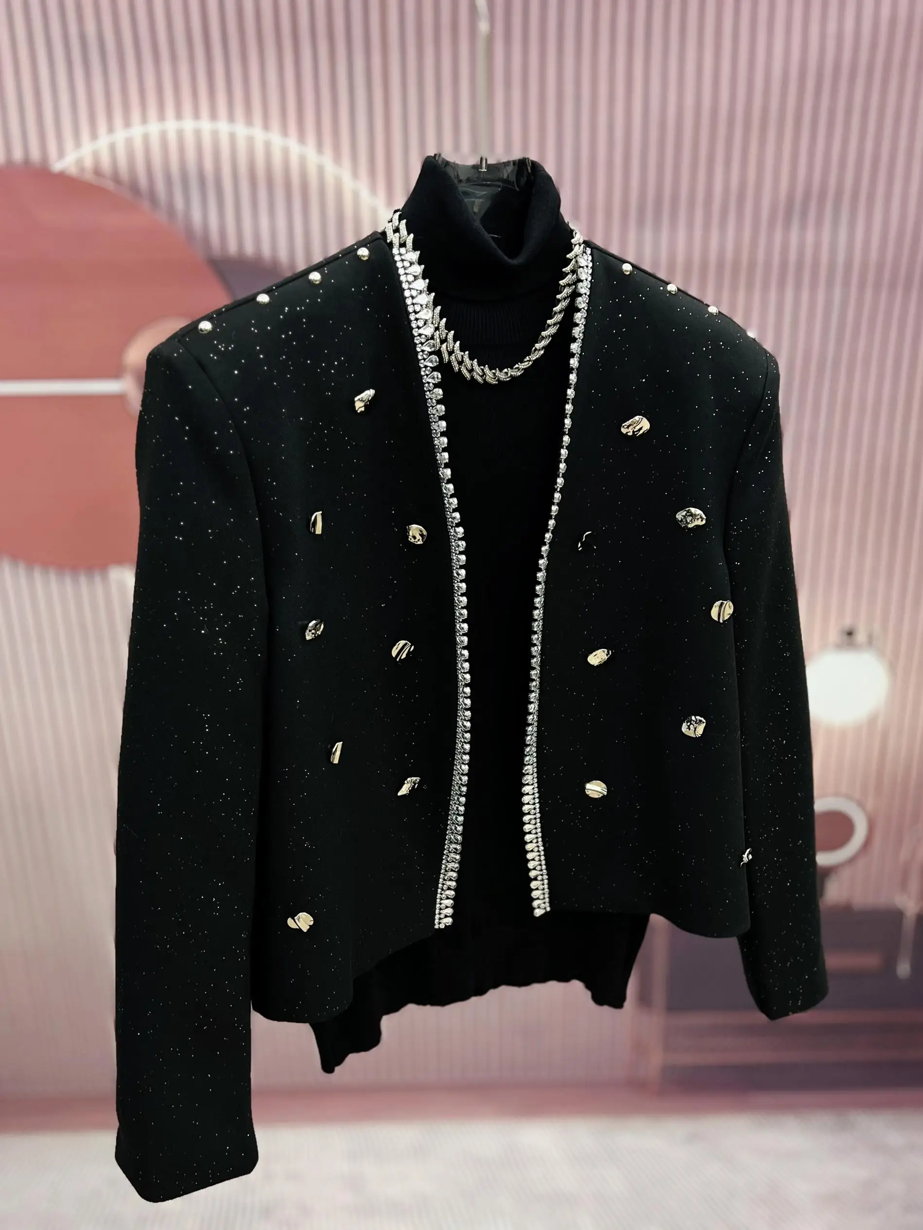 Trendy Male Light Luxury High-end Small Fragrant Coats Men's 2024 Autumn Winter New Chic Black Jackets Trendy Short Jacket Tops 2