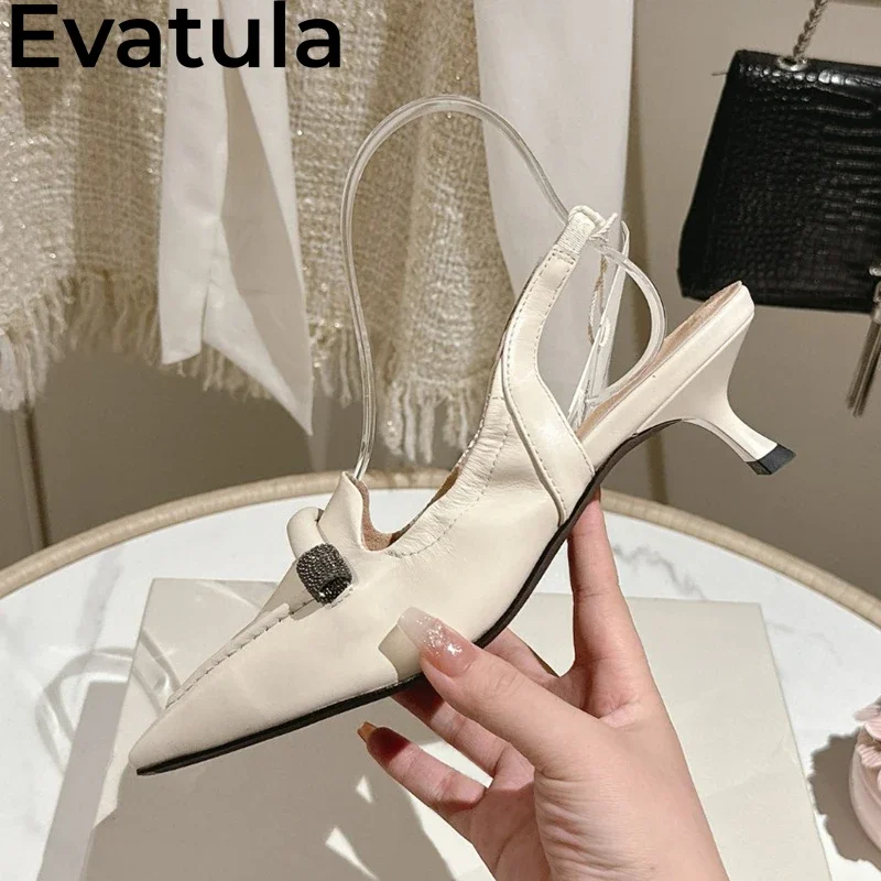 Summer Pointed Toe Kitten Heels Pumps Women Suede Leather String Bead Slingbacks Sandals Fashion Party Dress Shoes Mujer