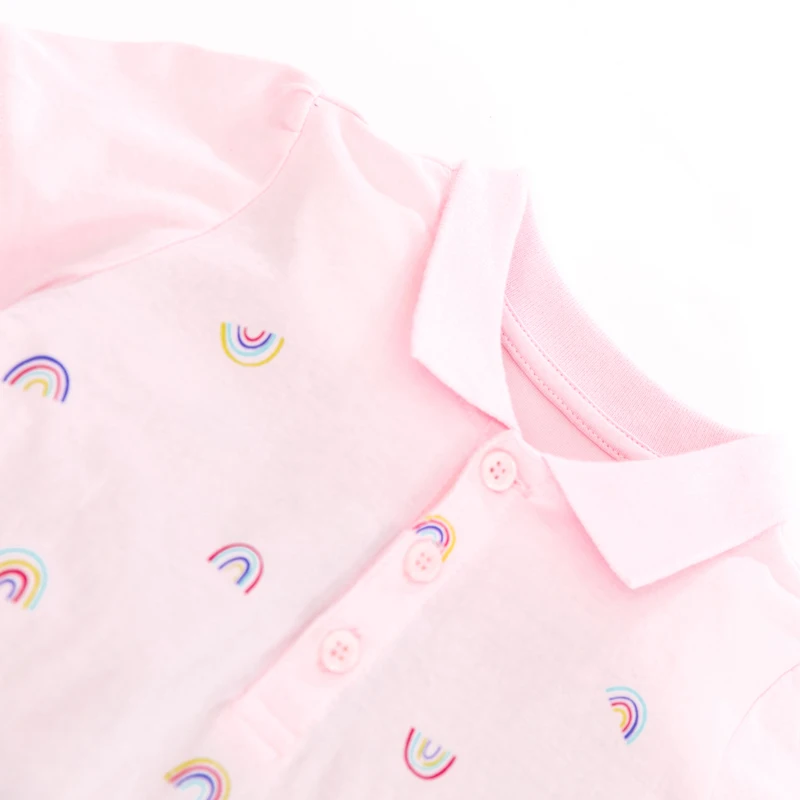 Girls Polo Dresses Summer Kids Cotton Clothes Pink Rainbow Print Baby Girls Casual Dress