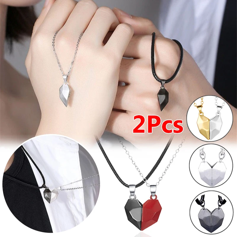 Collar magnético de pareja para colgante de corazón de amante de amistad, con amuleto facetado de joyería para el Día de San Valentín, regalo - AliExpress Joyería y
