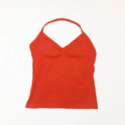 Women's Seamless Longline Strappy Yoga Tank with Removable Pads - S (Chili Red)