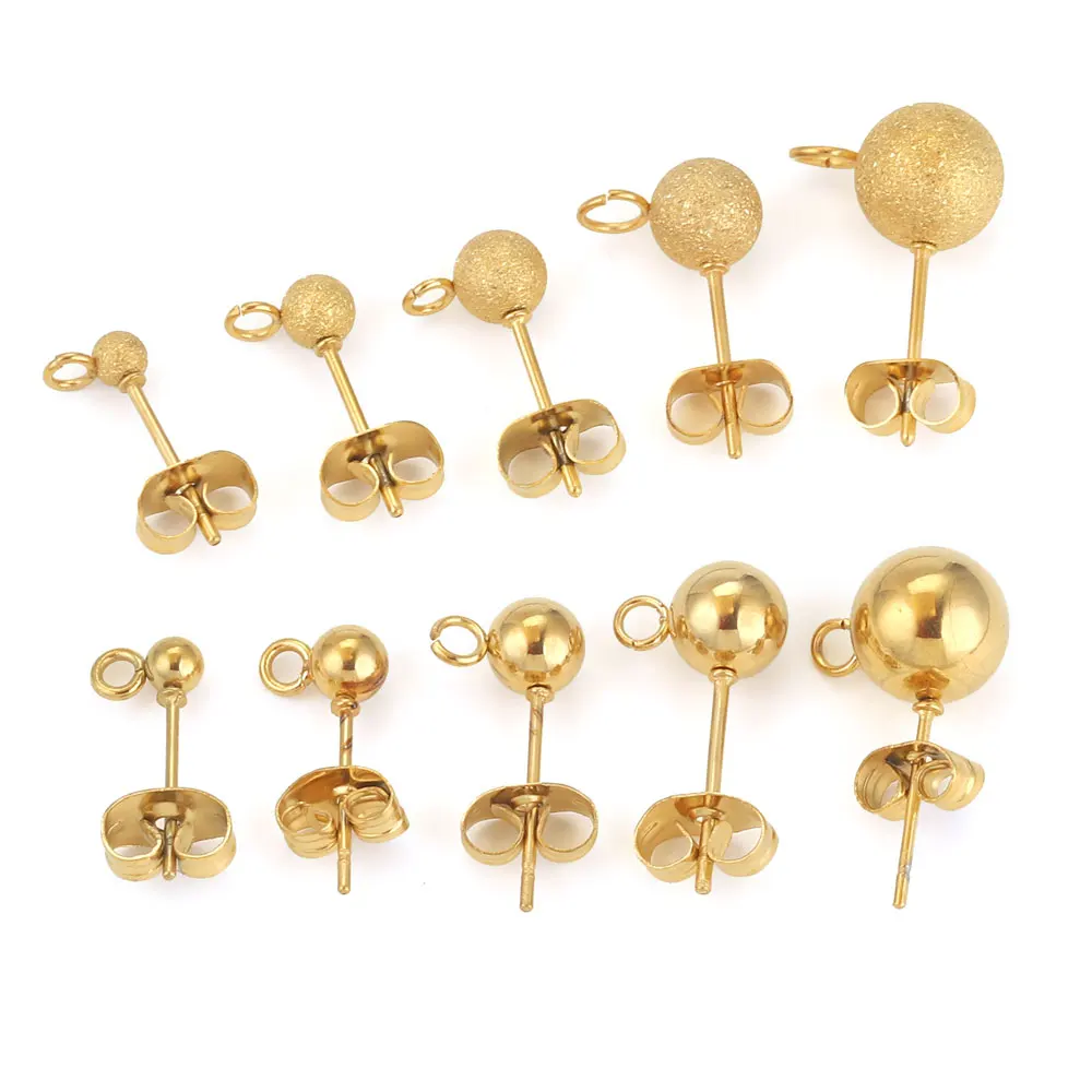 20pcs Stainless Steel Ear Pins Round Ball Ear Stud Needle Earrings