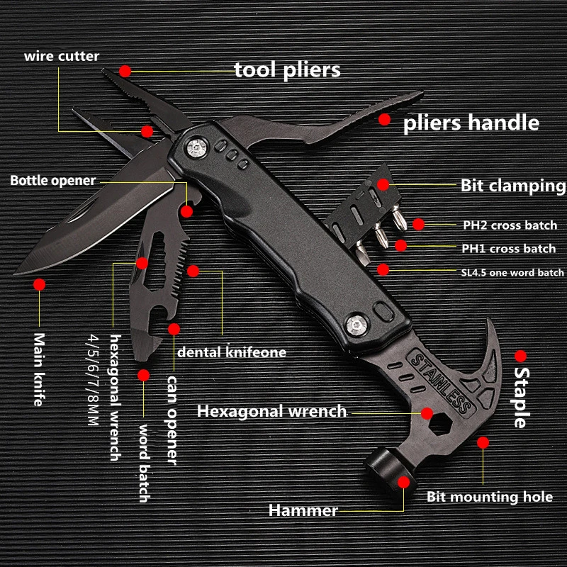 Outdoor Multi-functional Claw Hammer Vehicle Safety Folding Hammer Broken Window Escape Hammer Woodworking Hammer Camping Tool 4