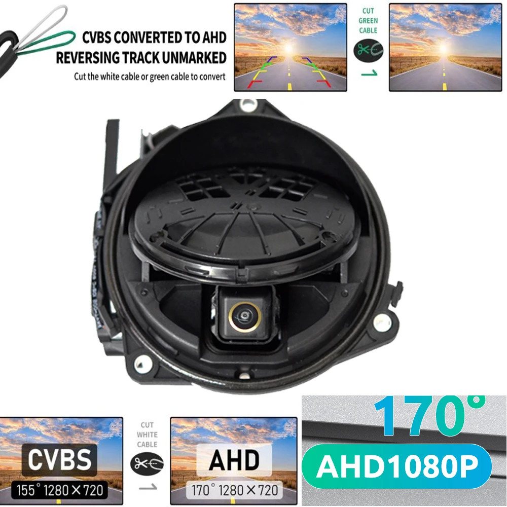 Gold Fisheye 170&deg; AHD 1080P Flip Emblem Reverse Backup Camera For VW Passat CC Golf 6/7/8 Magotan B6/B7/B8 Polo Beetle EOS T-roc Rear Camera Rear View Camera