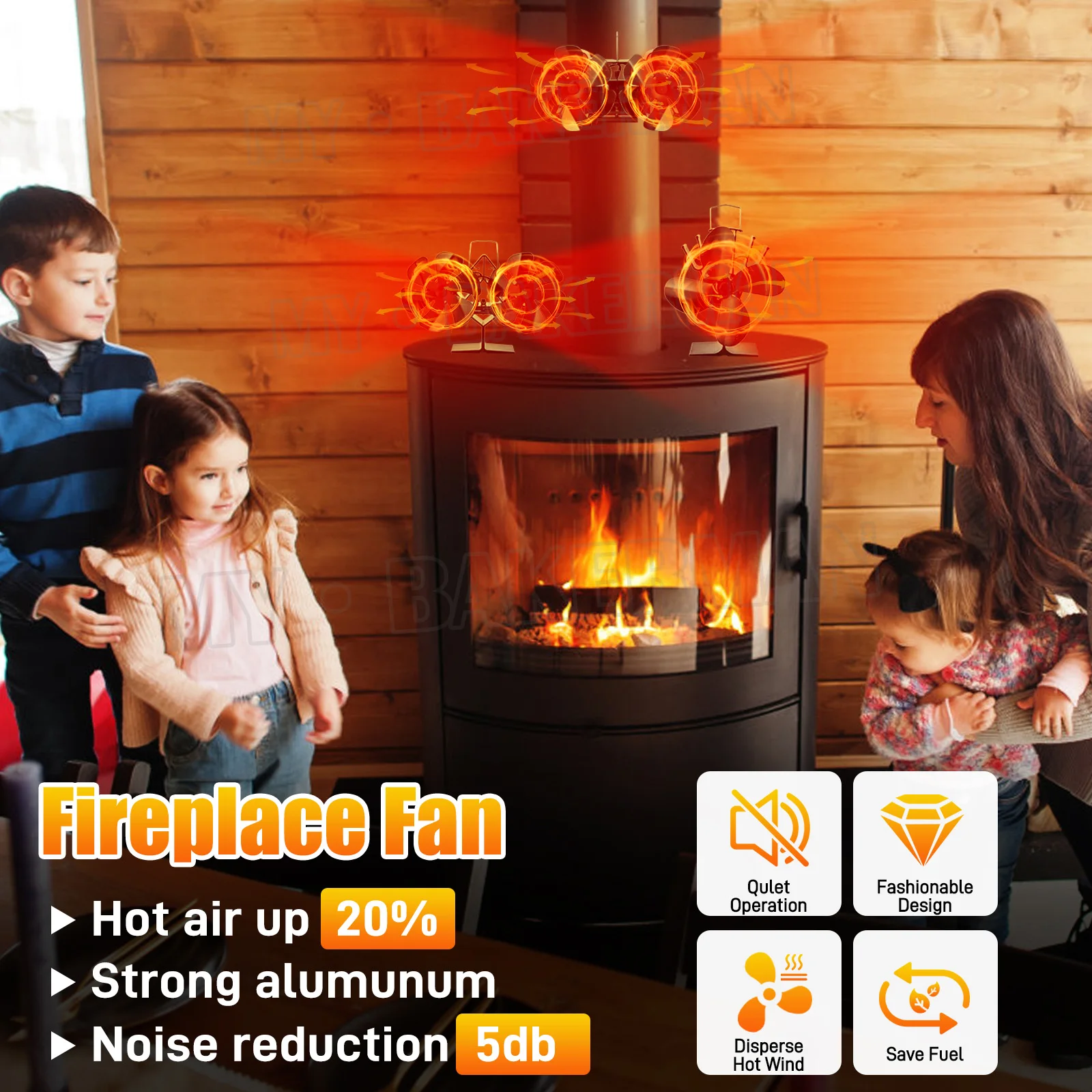 Stove Fan Black Fireplace Fan With 12 Blades Heat-powered Stove Fan No Battery or Electricity Required Log Wood Burner Eco Quiet