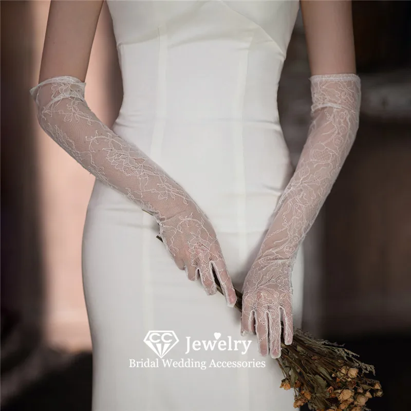 

Женские кружевные перчатки CC, свадебные аксессуары, свадебные перчатки на палец, Длинные винтажные перчатки для помолвки, 1 пара варежек для выпускного вечера, WG098