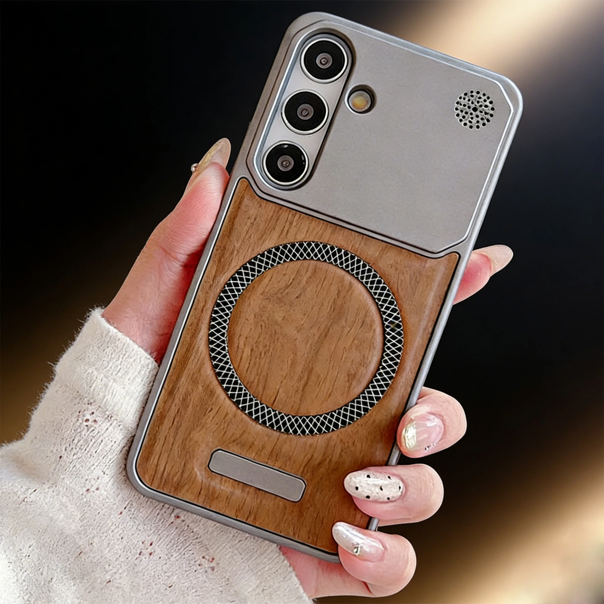 Frameless Wood Magnetic Phone Case with Splicing Borderless Slim Design