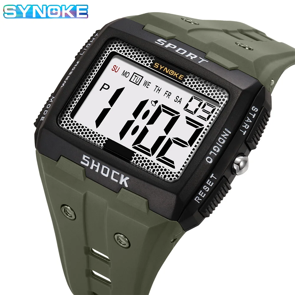 SYNOKE Big Numbers Full Size Digital Watch Easy to Read 5ATM Water Resistant Electronic Wristwatch Countdown Clock Reloj Hombre