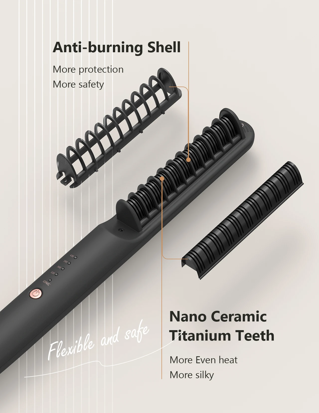 ANGENIL Travel Hair Straightener Brush, Negative Ion Brush Straightener for Women, Hot Comb Hair Make Frizz-Free