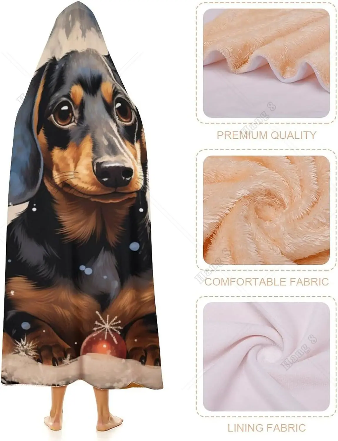 Blanket Hoodie Dachshund Xmas Wearable Hooded Blanket Cape Retro Art Wearable Blanket Hoodie Soft Plush Bedding for Kids Adults