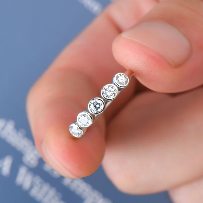 moissanite diamond ring wedding rings wedding ring finger ring silver ring 0.5cttw 3mm Round Five Stones D Moissanite Diamond Rings for Women 925 Sterling Silver Engagement Wedding Jewelry Gift