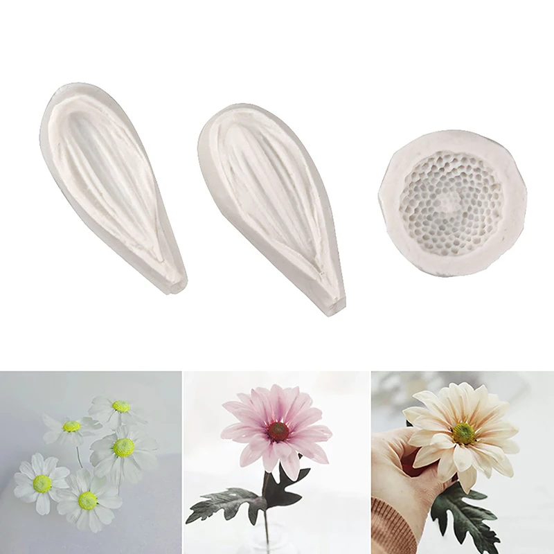 3Pcs Daisy Wild Chrysanthemum Cake Baking Tools Silicone Mold Sugarcraft Chocolate Cupcake Resin Fondant Decorating