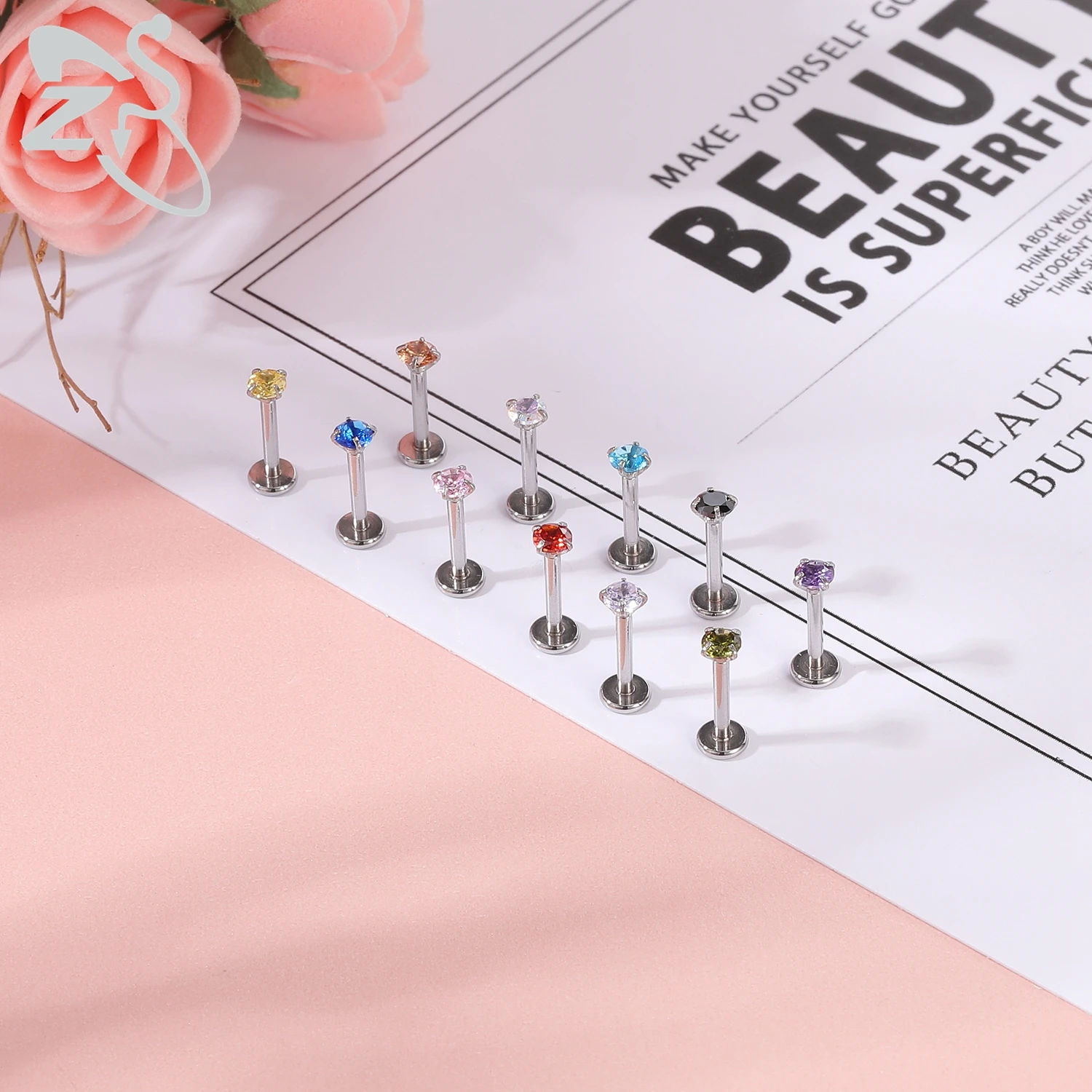 ZS 6 13PCS LOT 16G Stainless Steel Lip Labret Piercing Set Crystal Monroe Lip Stud Ear Tragus Helix Cartilage Piercing 6 8 10mm piercing jewelry
