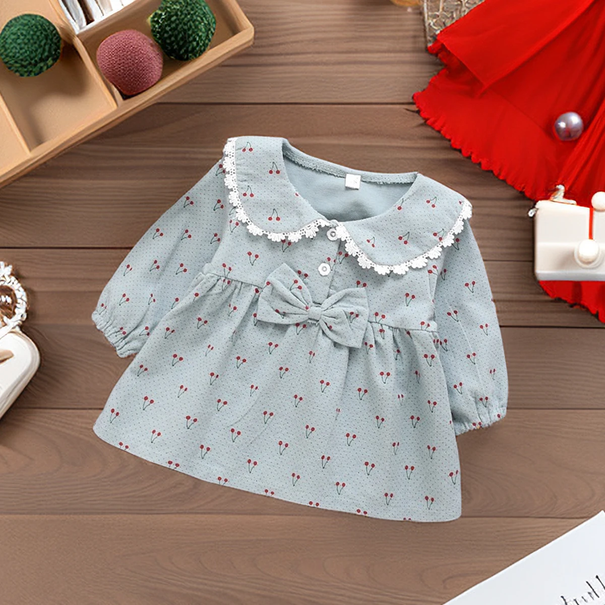 Autumn Arrival Baby Girls Solid Color Lace Trim Collar Long Sleeves Top