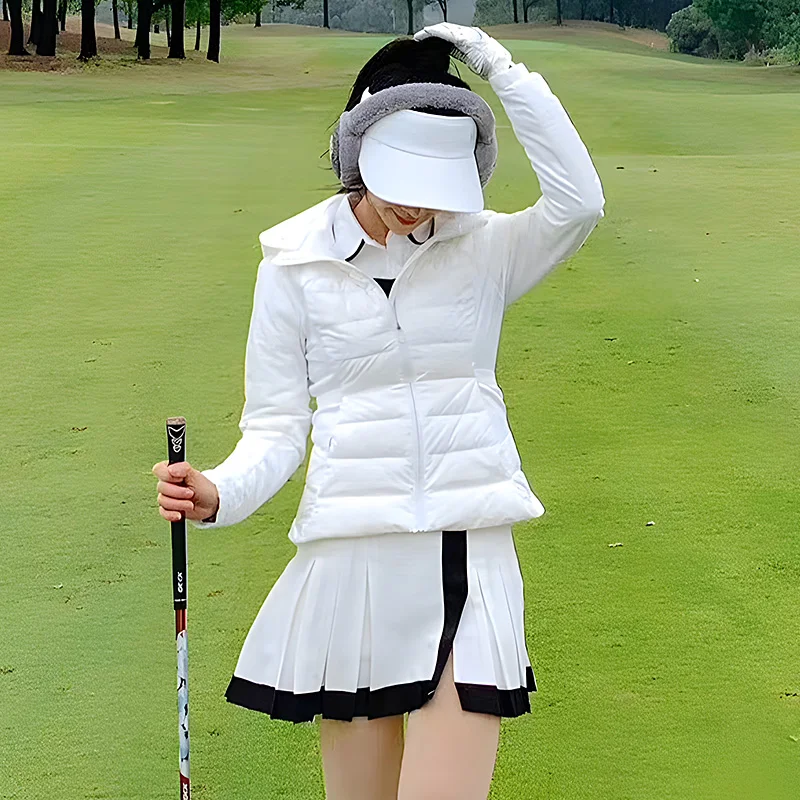 Autumn and Winter Golf Thicken Clothing Women's Down Jacket Top Fleece Warm Long Sleeve Coat Ladies Sports Hooded Windbreaker