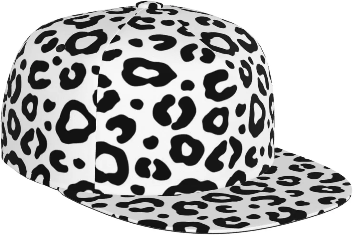 

Animal Leopard Print Flat Bill Hat, Unisex Snapback Baseball Cap Hip Hop Style Flat Visor Blank Adjustable Black