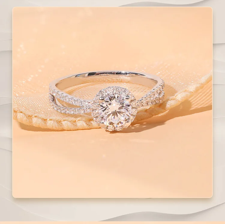 

DIWENFU 925 Sterling Silver Invisible Setting Open Ring for Women Silver 925 Jewelry Natural 1 Carat Crystal Gemstone Female Box