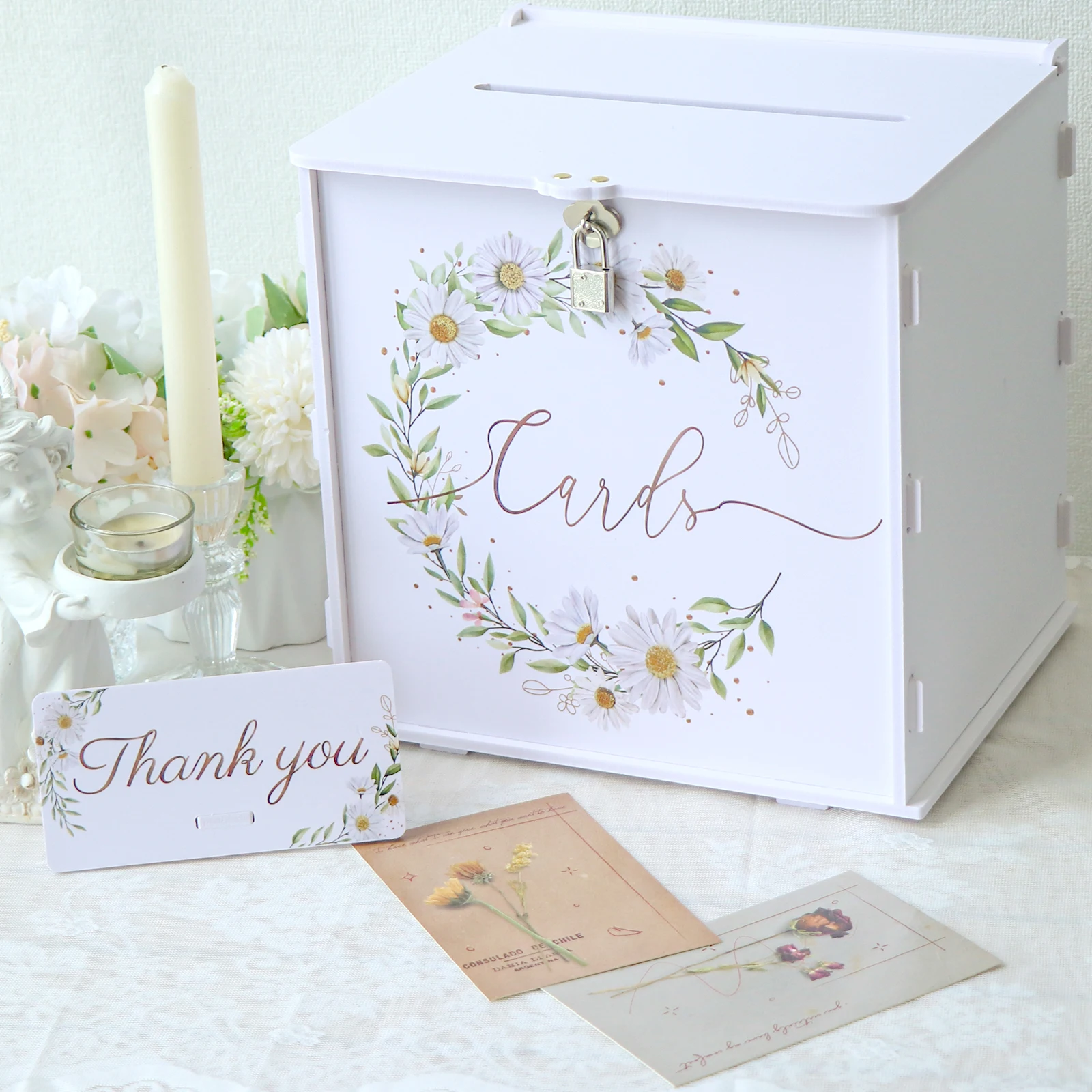 PVC Card Box Wedding Gift Box with Lock for Wedding Reception Daisy Envelope Money Card for Baby Shower Party Supply wooden gift card boxes wedding place cards flower bouquet card holders