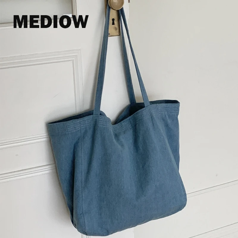 

MEDIOW Casual Tote Bags For Women Luxury Designer Handbags And Purses 2023 New In Denim Preppy Style Large Shoulder Cloth Bag