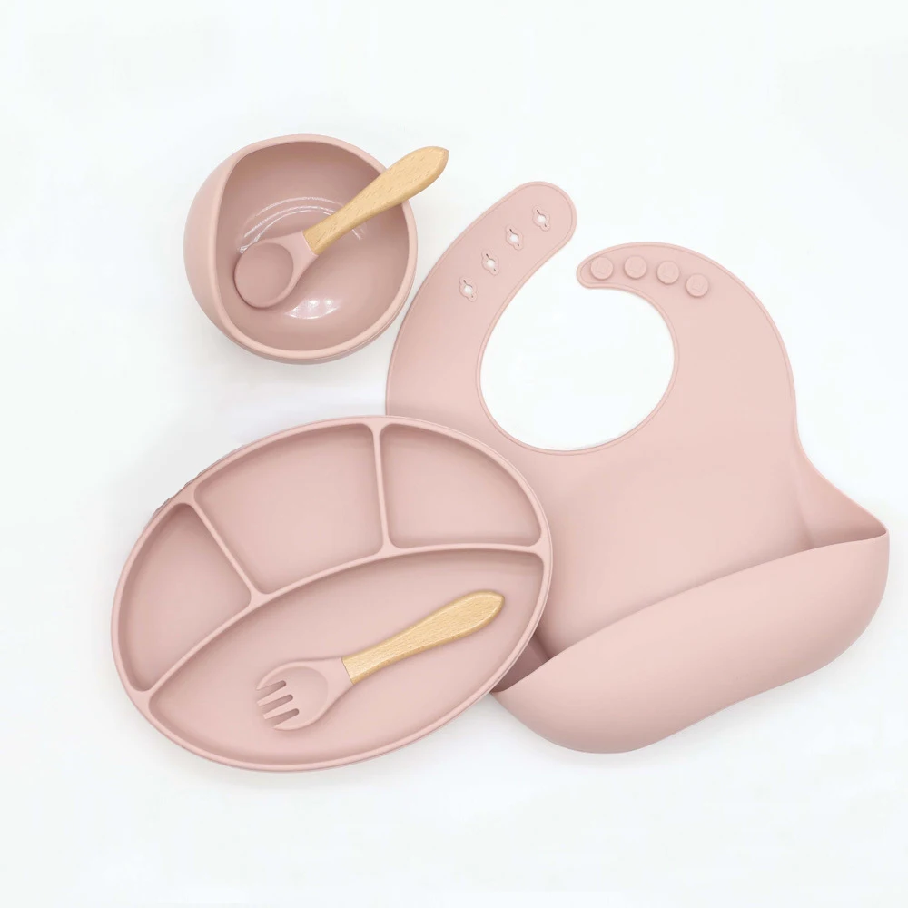 

5PCS Silicone Baby Feeding Bowl Tableware Waterproof Spoon Non-Slip Crockery BPA Free Silicone Dishes for Baby Bowl Baby Plate