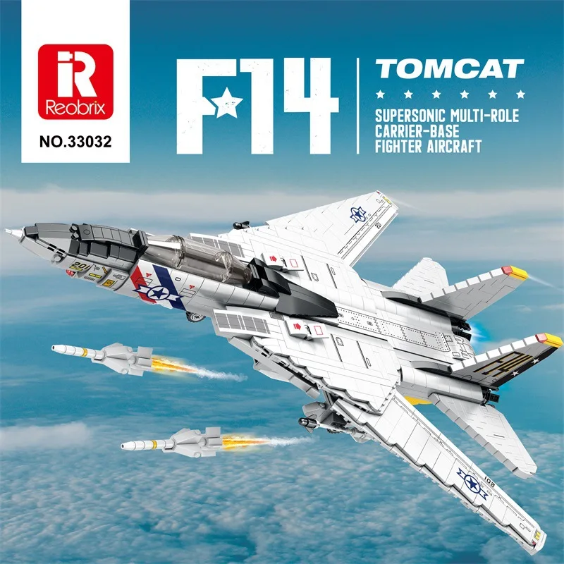 Reobrix F-14 Tomcat Set Da Costruzione 33032 | 1600 Pezzi | Aereo Da Caccia Con Ali Mobili E Carrello Retrattile | Per Adulti E Ragazzi 14+