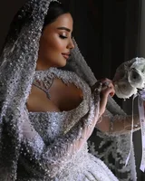 Customized 2025 Ball Gown Wedding Dress Sweetheart Long Sleeve Bridal Gowns A-Line Sequins Beading Bride Dress Vestido de novia 2