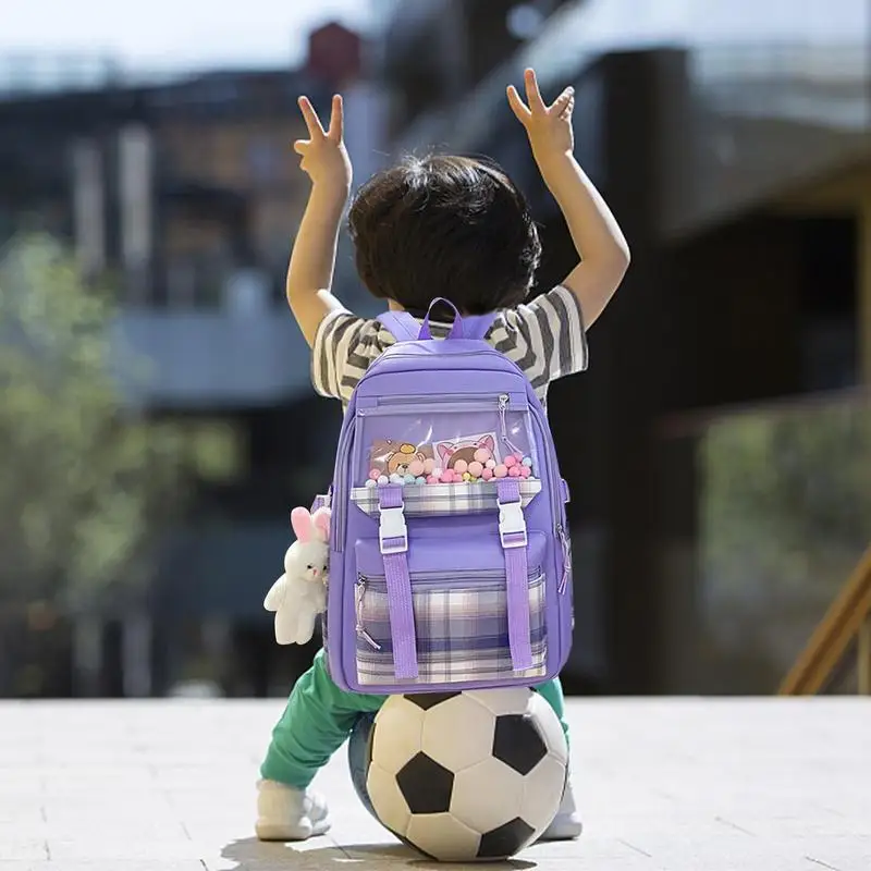 여아용 귀여운 배낭 세트, 학교 가방 세트, 토끼 펜던트, 책, 펜, 간식 장난감, 물