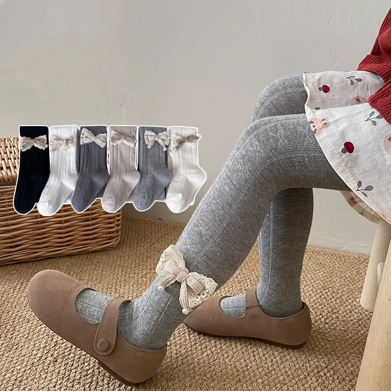 Lawadka Children's Tights For Girls Elegant Bow Baby Girls Tights Autumn Winter Soft Kids Tight Dancing Pantyhose 2-8Y Leggings