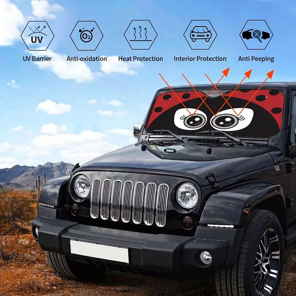 Cute Ladybug Windshield Sun Shade Front Protector Folding Car Sun Visor Blocks Uv Rays Keeps Your Vehicle Cool