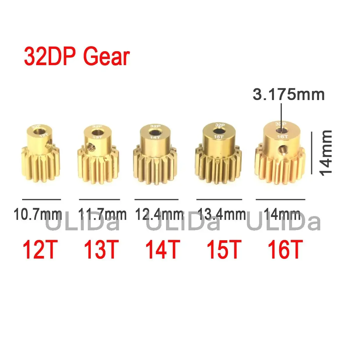 Set Pignoni Motore Per Auto RC 1/10 – Acciaio Cromo Molibdeno 32DP 0.8M – 5 Pezzi Da 12T A 16T – Albero 3.175mm Con Viti E Chiave - 2