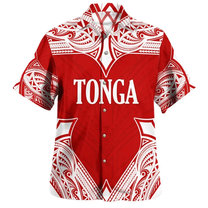 thumbnail image 1 of Camisa hawaiana con gráfico de la bandera de Tonga para hombres, emblema nacional, estampado 3D, mangas cortas, blusas holgadas estilo Harajuku, camisas Aloha con solapa, 1 of 5