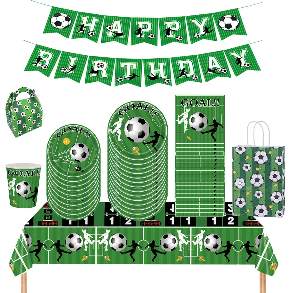 

1Set Green Football Theme Kids Birthday Party Tableware Set Supplies Baby Shower Soccer Sport Paper Cup Plate Napkin Family Deco