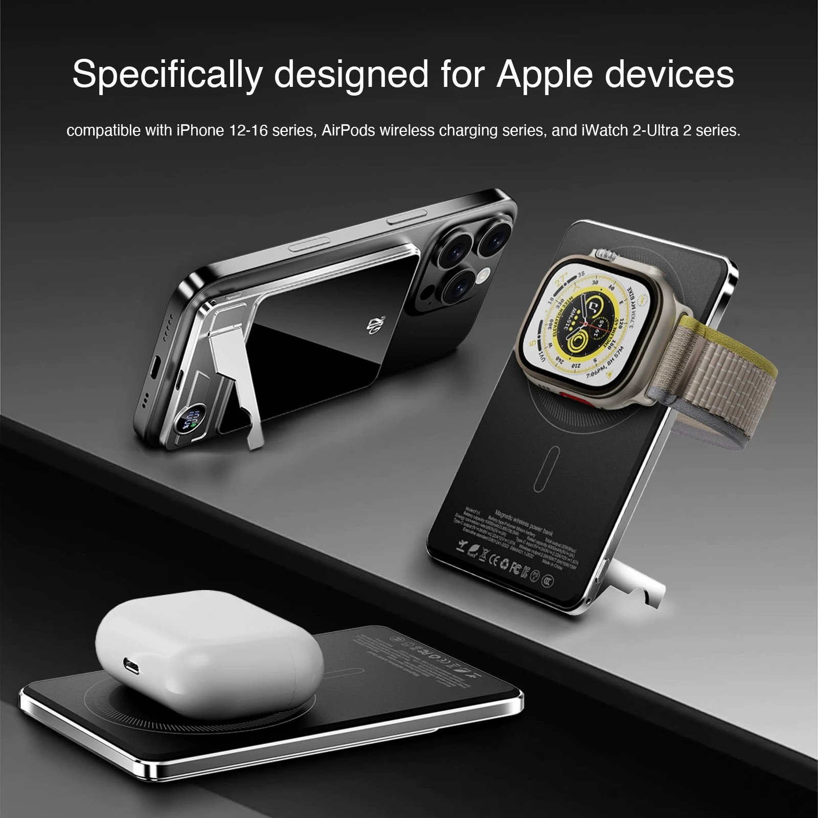 10000mAh Ultra Slim Power Bank for MagSafe,Magnetic Wireless 20W Fast Charging Portable Battery For iPhone Samsung Xiaomi iWatch 2