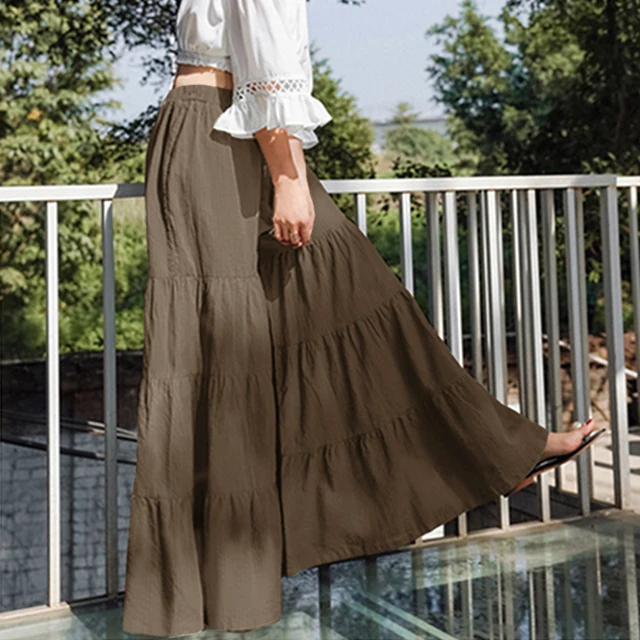 Autumn Casual Women Solid Color Skirt Long Trousers Fashion Ladies Loose High Elastic Waist Wide Leg Long Pants for Spring 6