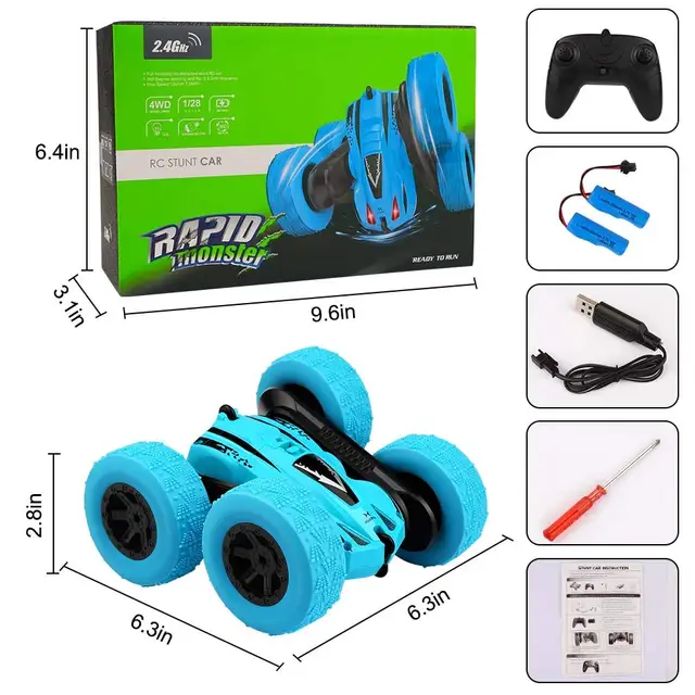 Roclub 4WD RC Car 2.4G Radio Remote Control Car 1:24 Double Side RC Stunt Cars 360° Reversal Vehicle Model Toys For Children Boy 2