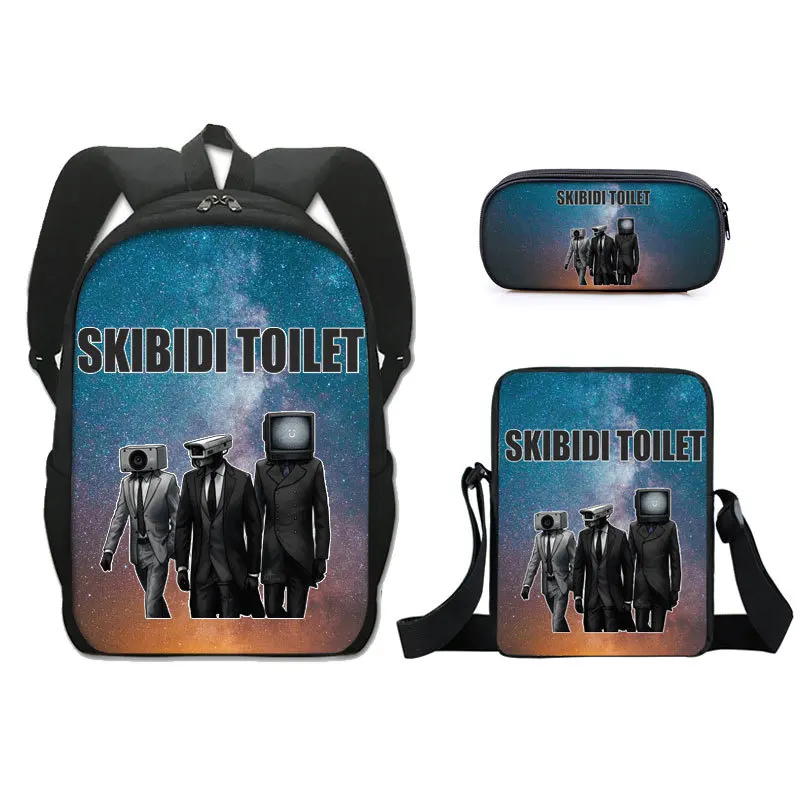 Skibidi Toilet Backpack 3D Primary Middle School Students Boys Girls Schoolbag Messenger Bag Pen Case 3pcs/set Laptop Backpack