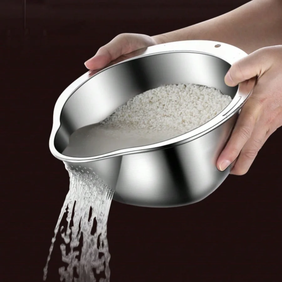 Rice Vegetable Washing Basket Strainer Stainless Steel Bowl Tray Wash Basin Accessories Drain Basket for Kitchen 2
