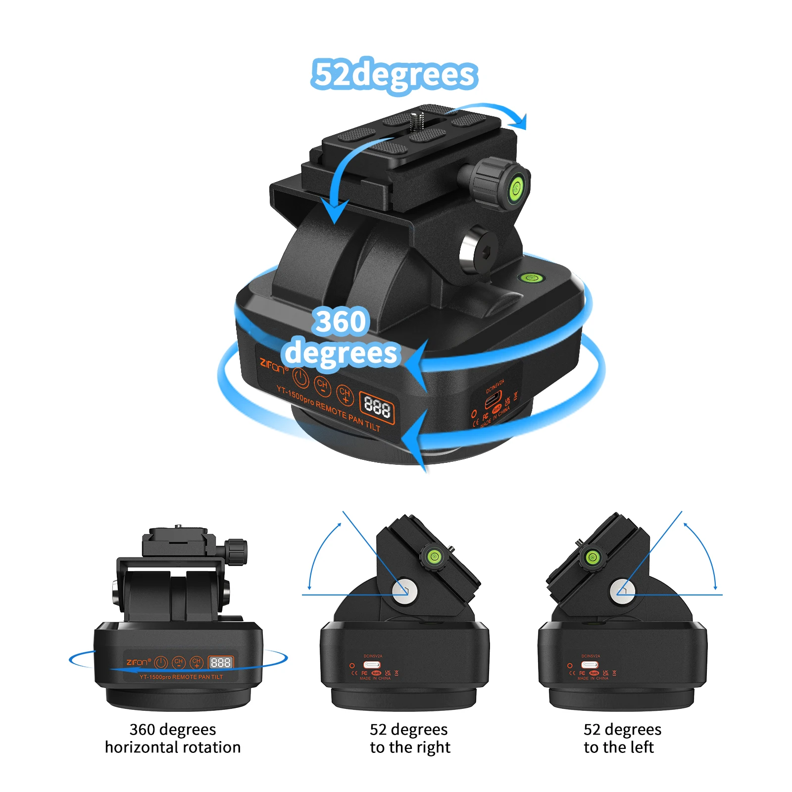 ZIFON YT1500 PRO Motorized Pan Tilt Head Waterproof Remote Control Stabilizer for Phones Camera Weight Capacity 2.2 kg
