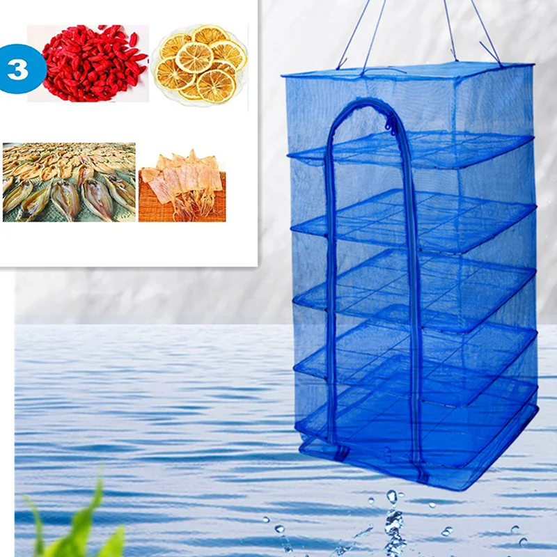 4 Layers Drying Fishing Net Hanging Basket Foldable Vegetable Fish Dishes Dryer Rack Bag Mesh Cage Flowers Buds Plants Organizer 1