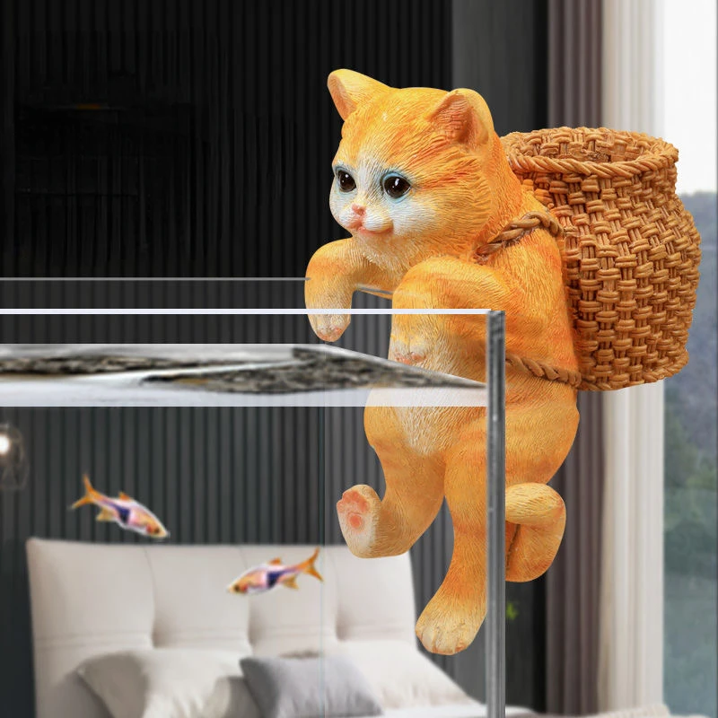

Fish Tank Aquarium Cute Cat Decoration-Courtyard Garden Flower Pot Resin Pendant Backpack Cat Landscape Decorative Flower Pot