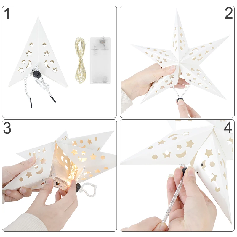 30-60cm Ausgehöhlte Stern-Party-Lichter Fenstergitter Papierlaterne Sternenlampenschirm Garten-Hängedekoration für Zuhause und Feiertagspartys – Detail 4
