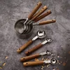 1/4/8Pcs Measuring Cup Spoon Sets Stainless Steel Wooden Handle Coffee Flour Scoop Bartending Scale Kitchen Cooking Gadget Sets