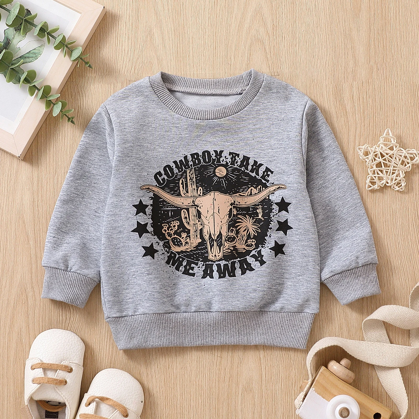 FOCUSNORM 0-3Y Baby Boys Sweatshirt T Shirts 3 Style Long Sleeve Cow Bull Head Letters Print Casual Pullover Tops