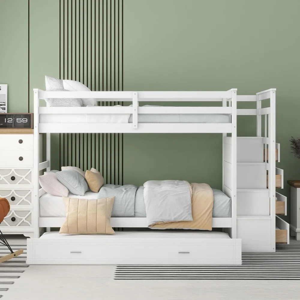 Twin Over Twin Bunk Bed with Stairs, Solid Wood Bunk Beds,Suitable for teenage boys and girls, free shipping 4