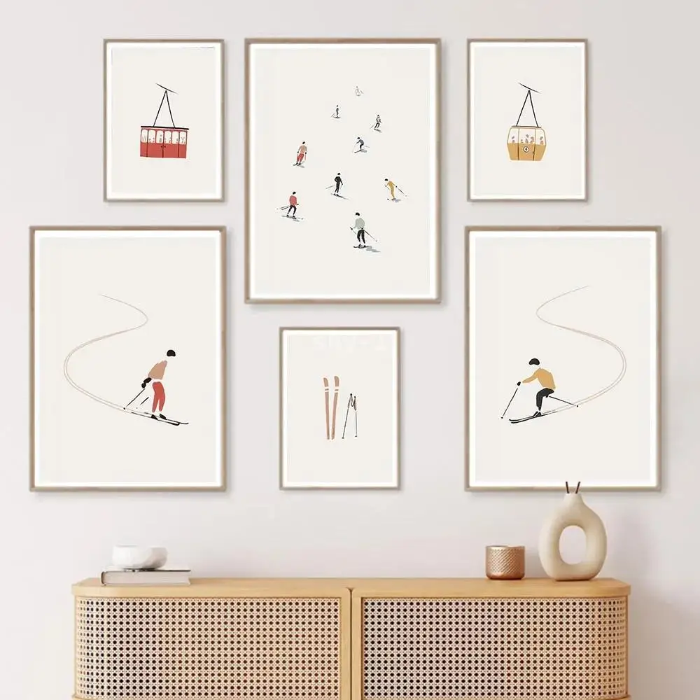 

Минималистичная картина для катания на лыжах на холсте, современный декор для стен, принты для гостиной