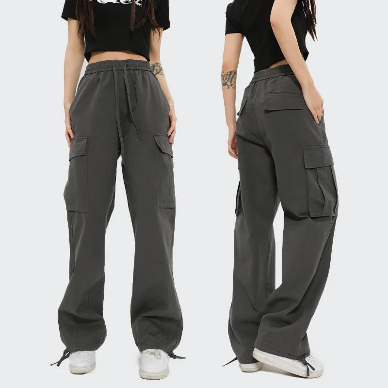 2024 Wide Leg Pants Spring and Autumn Multi-functional Japanese Overalls with Large Pocket Tie String Closed Front  Y2k Pants