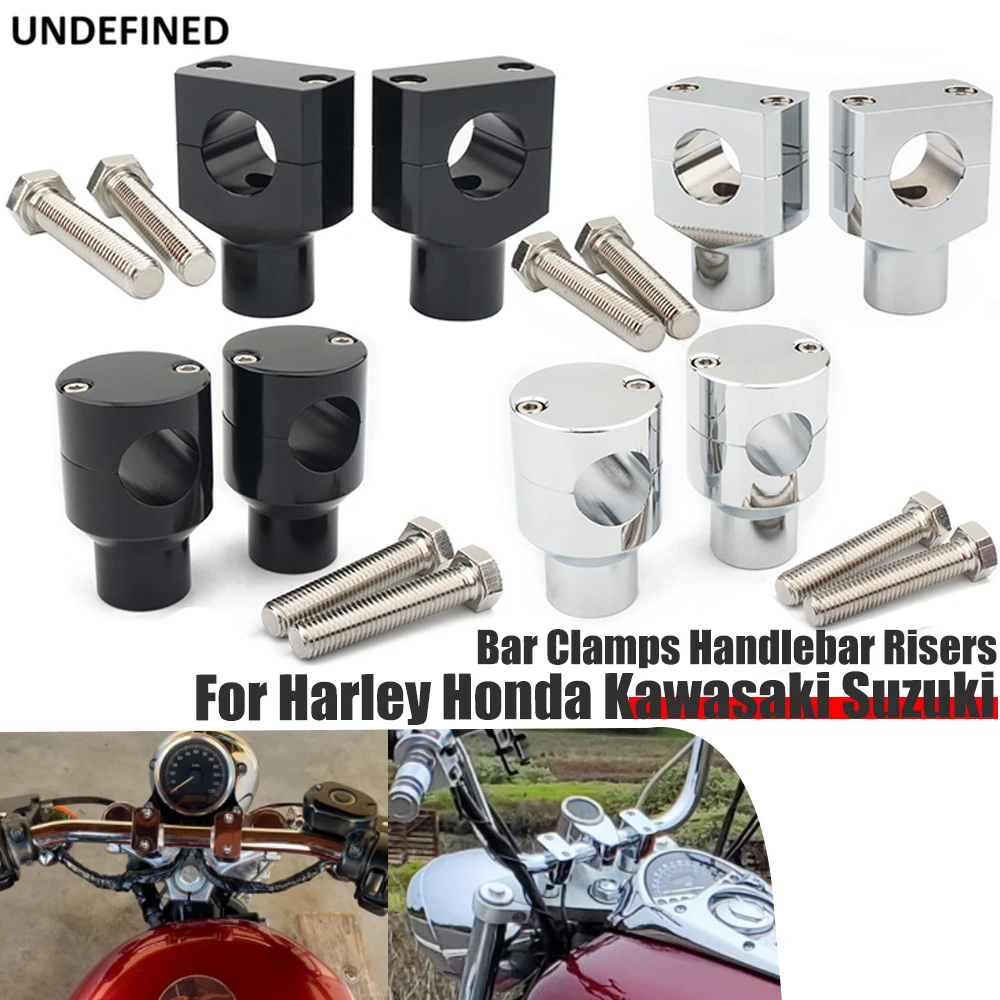 7/8 22mm Round Black Handlebar Risers Mount Clamp Handle Bar Riser Compatible with Harley Kawasaki Suzuki Honda Yamaha 