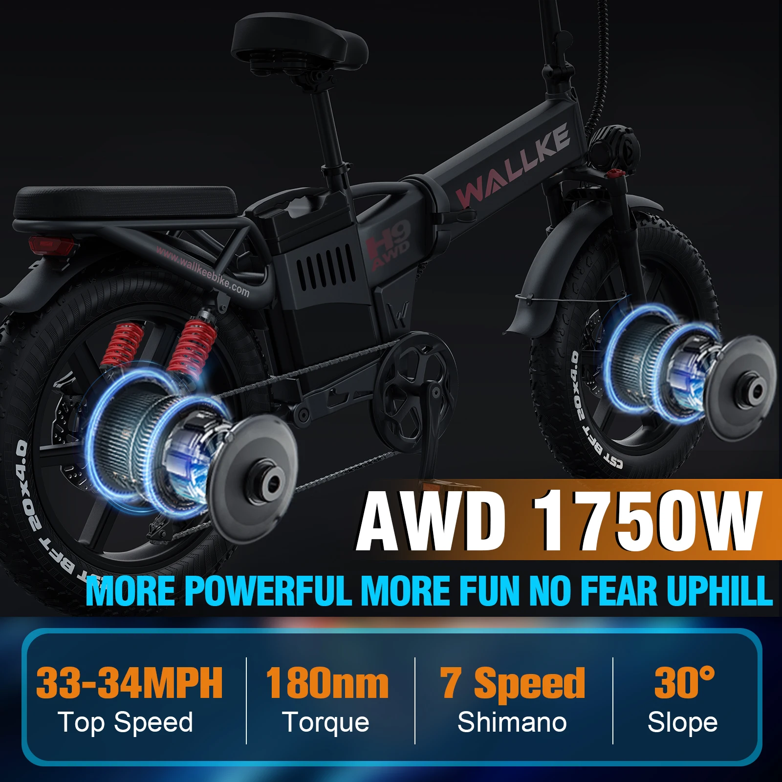 WALLKE H9 AWD Bici elettrica pieghevole 2000W Bicicletta elettrica