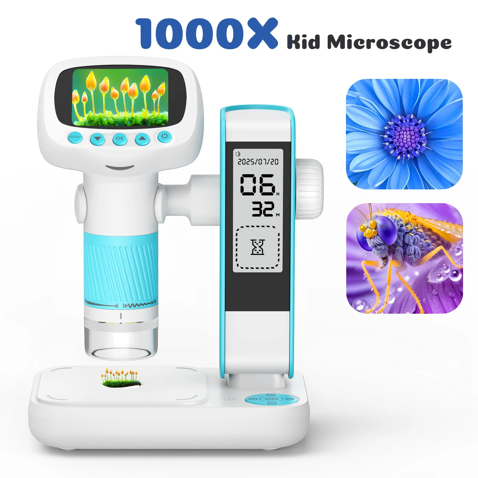 Kid Microscope Alarm Clock  2 in 1Educational Toy with Light 1000X STEM Microsco
